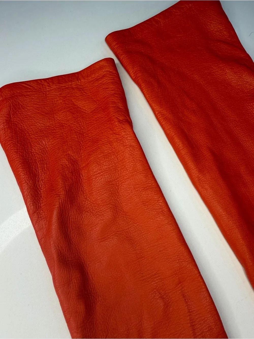 Prada Long Orange Leather Gloves with Triangle Logo Pouch